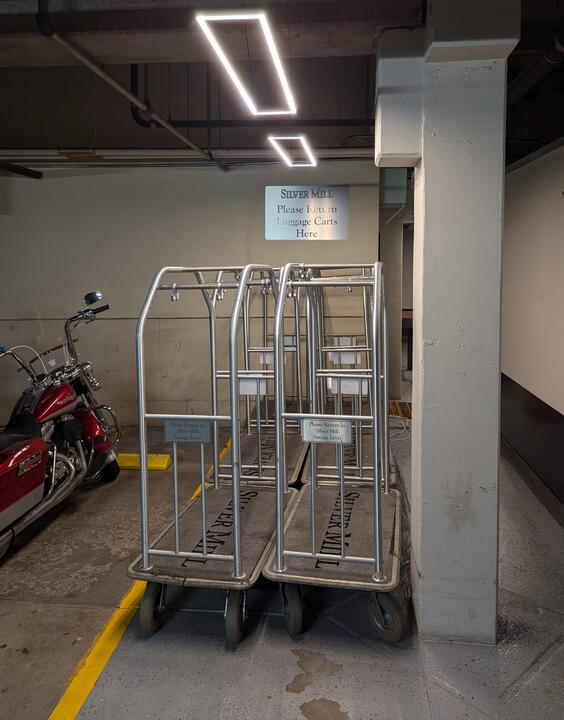Luggage carts available near the elevator