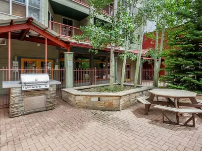 Patio with BBQ grill and picnic table