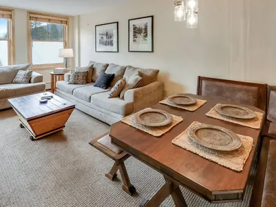 Dining nook with booth seating set for four